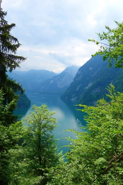 Stunning Colorful Waters Konigsee Known Germany Deepest Cleanest Lake Located — Stock Photo, Image