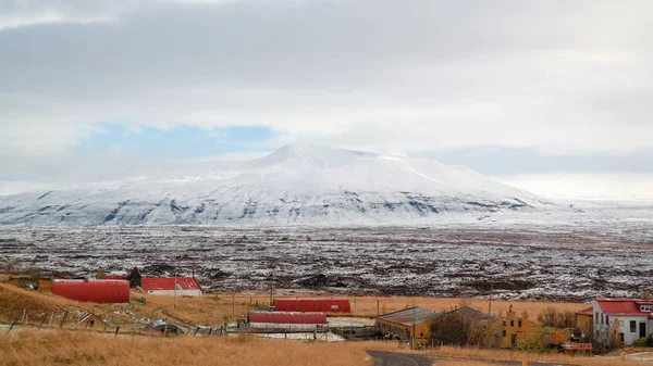 Reykjavik Izland Település Előtt Havas Hegyek Izland — Stock Fotó