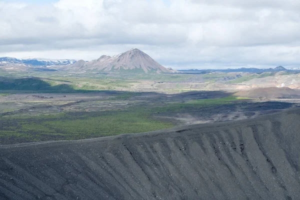 Part Crater Hverfjall Mountainous Landscape Cloudy Sky Iceland — Stock Photo, Image