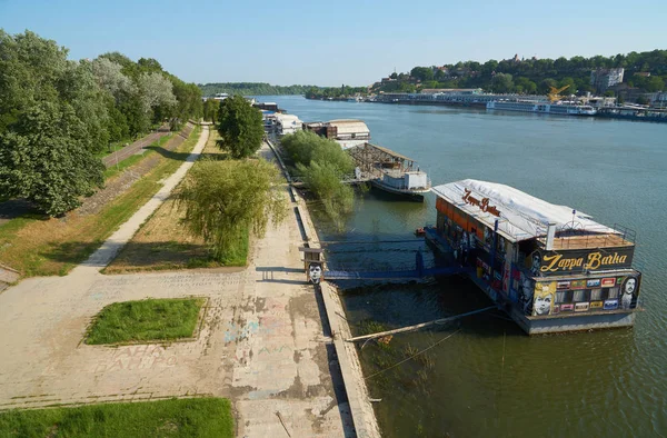 Belgrade Serbia May 2018 Morning View Row Floating Restaurants Clubs — Stock Photo, Image