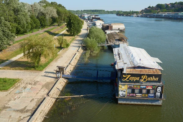 Belgrade Serbia May 2018 Morning View Row Floating Restaurants Clubs — Stock Photo, Image