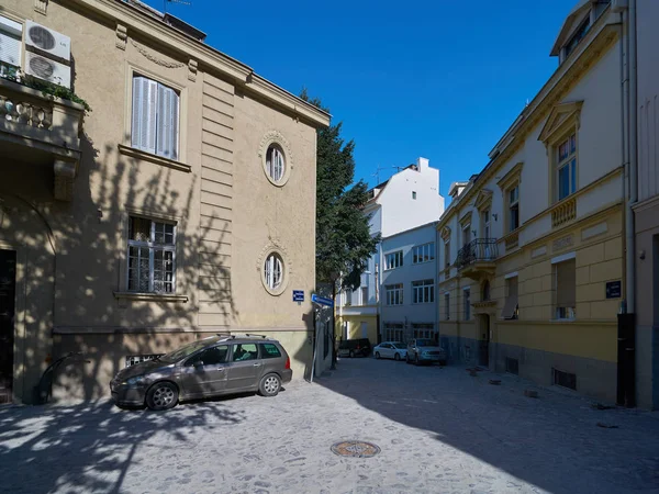 Belgrado Sérvia Maio 2018 Vista Manhã Rua Zadarska Com Belas — Fotografia de Stock