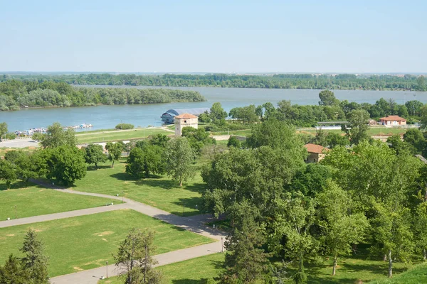 Belgrado Serbia Mayo 2018 Vista Confluencia Dos Grandes Ríos Sava — Foto de Stock