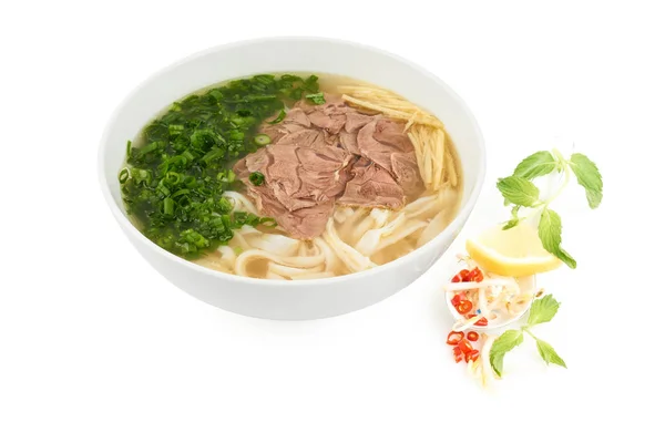 Plate Vietnamese Noodle Soup Pho Isolated White Background — Stock Photo, Image