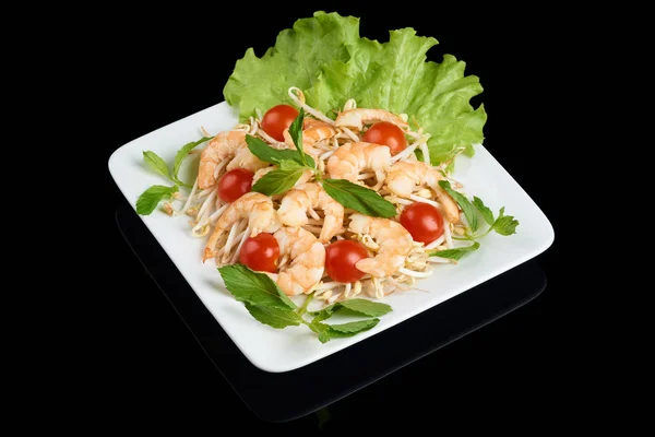 Vietnamesiska Skålen Sallad Med Räkor Sojabönor Groddar Och Tomater — Stockfoto