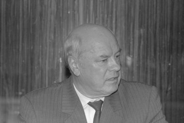 Moscow, USSR - December 21, 1990: Portrait of newly appointed General Prosecutor of the USSR Nikolai Semyonovich Trubin at 4th Congress of People's Deputies of the USSR clipart