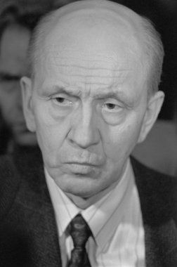 Moskova, SSCB - 26 Aralık 1990: Sovyet ve Rus ekonomist bilim adamı Stanislav Sergeevich Shatalin 4 Congress of People'nın milletvekili SSCB