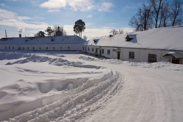 Vinter Hushållens Gårdar Ryska Ortodoxa Kloster Den Nilo Stolobenskaya Pustyn — Stockfoto