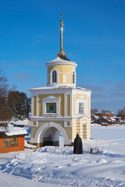 Zimní Pohled Ruské Ortodoxní Klášter Nilo Stolobenskaya Pustyn Ostashkov Okres — Stock fotografie