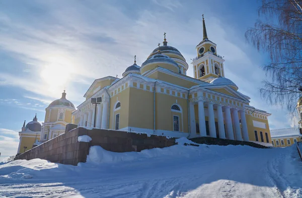 Vista Invierno Catedral Epifanía Del Monasterio Ortodoxo Ruso Nilo Stolobenskaya —  Fotos de Stock