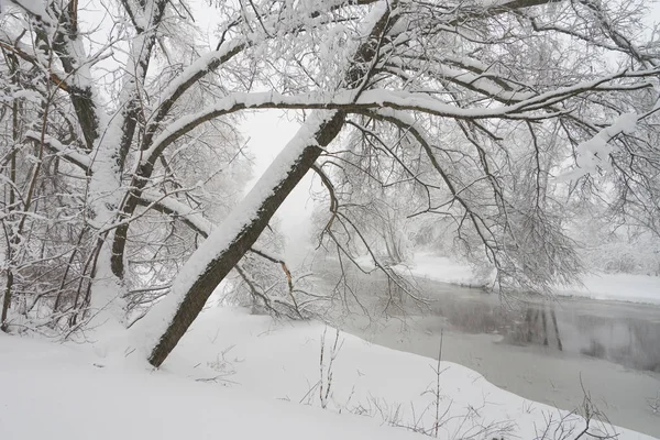 Vackra Vinter Scen Yauza Floden Efter Snöfall Babushkinkiy District Moskva — Stockfoto