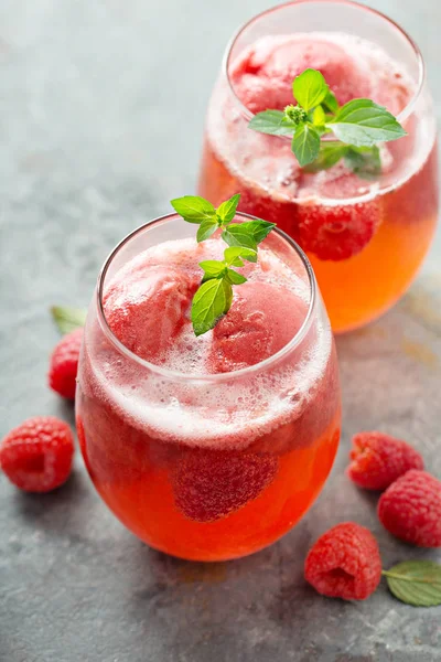 Sorbet raspberry mengapung mawar — Stok Foto