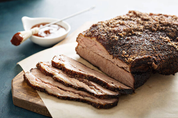 Sliced slowly cooked brisket
