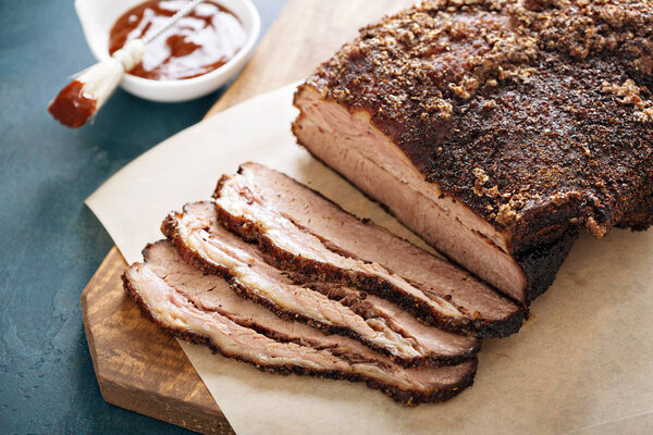 Sliced slowly cooked brisket