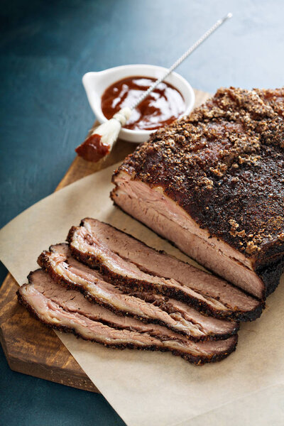 Sliced slowly cooked brisket