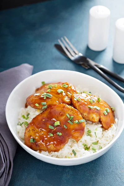 Sweet and sour chicken with rice