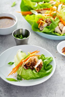 Asya ızgara tavuk zencefil marul sarar