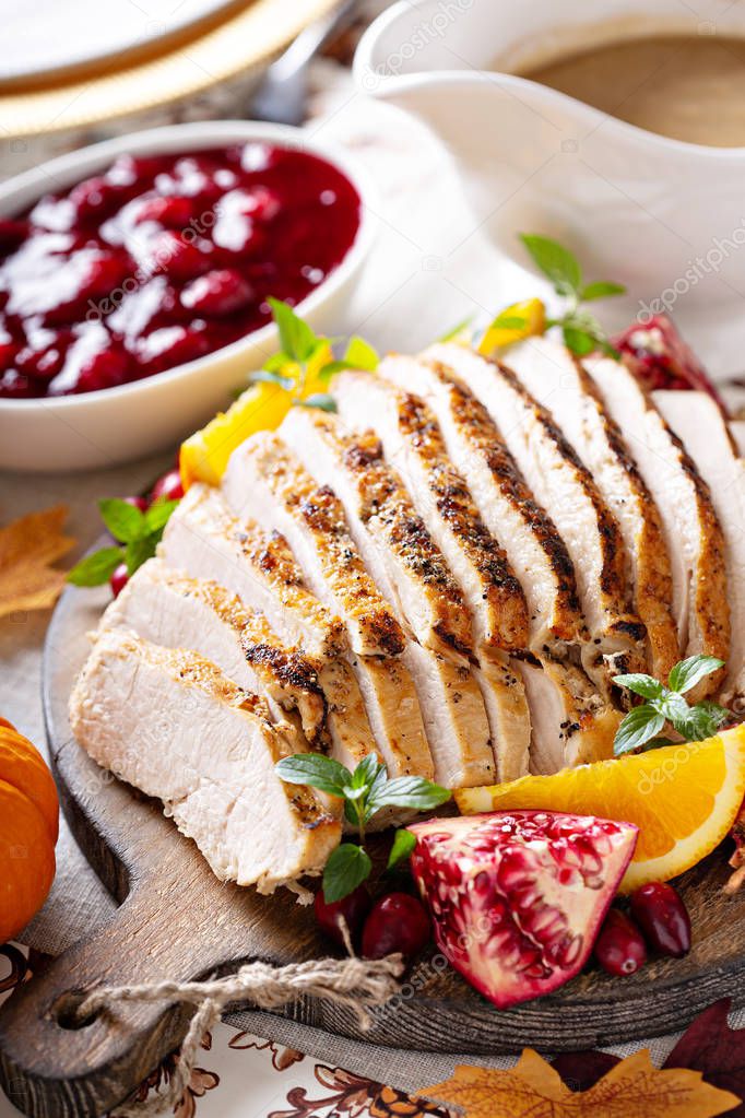 Sliced turkey on Thanksgiving or Christmas table