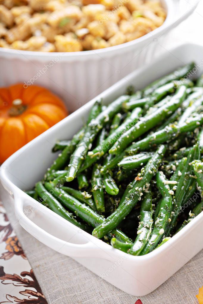 Green beans on Thanksgiving or Christmas table