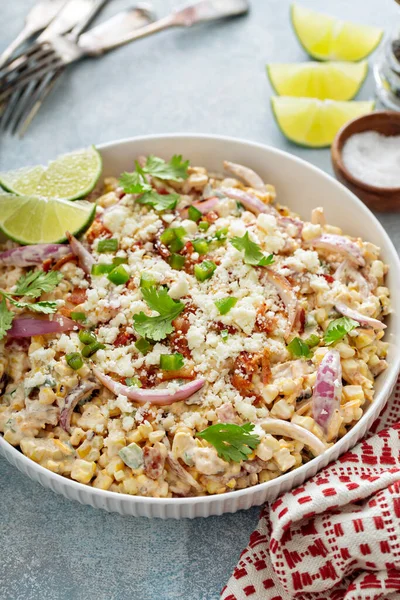 Grilled corn and jalapeno salad with cheese and bacon