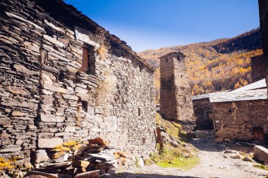 Ushguli Köyü ile tipik eski kuleler, Unesco miras, Svaneti bölgesi, Georgia