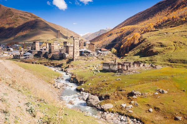 Wioski Uszguli Typowym Stare Wieże Dziedzictwa Unesco Region Swanetia Georgia — Zdjęcie stockowe