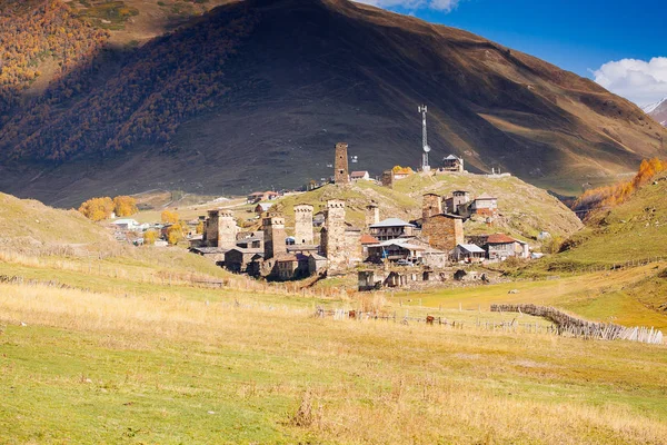 Ushguli Dorp Met Typische Oude Torens Unesco Erfgoed Regio Svaneti — Stockfoto