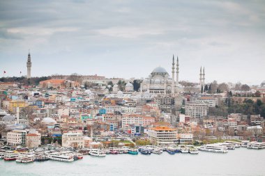 14 Ocak 2018 Tyrkey, Istanbul: panoramik Istanbul Galata Kulesi, Istanbul, Türkiye