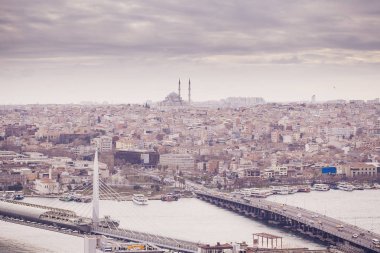 14 Ocak 2018 Tyrkey, Istanbul: panoramik Istanbul Galata Kulesi, Istanbul, Türkiye