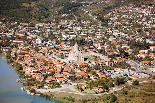 Panoramatický Pohled Mccheta Staré Město Leží Soutok Rivers Mtkvari Aragvi — Stock fotografie