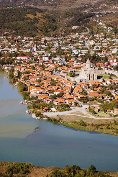 Panoramatický Pohled Mccheta Staré Město Leží Soutok Rivers Mtkvari Aragvi — Stock fotografie