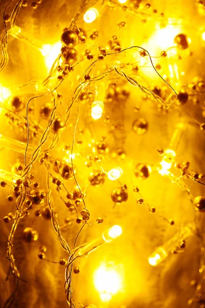 Christmas New Year Decorations Yellow Lights Background — Stock Photo, Image