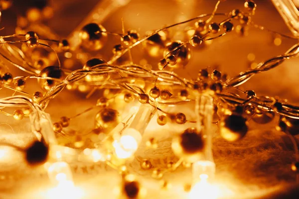 Decoraciones Navidad Año Nuevo Fondo Luces Amarillas — Foto de Stock