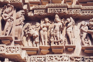 Antik kısma Khajuraho, Hindistan'da ünlü erotik Tapınağı'nda. UNESCO Dünya Miras Listesi