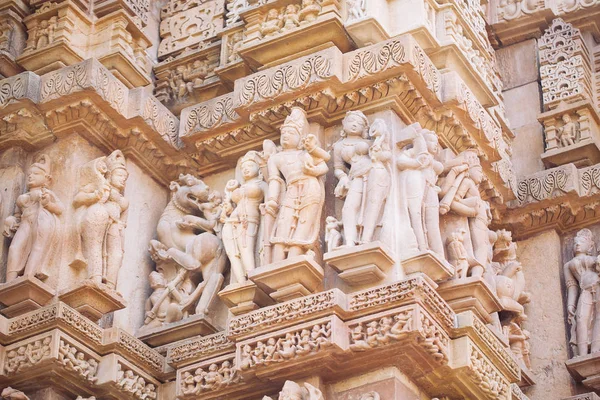 Antico Bassorilievo Nel Famoso Tempio Erotico Khajuraho India Patrimonio Mondiale — Foto Stock