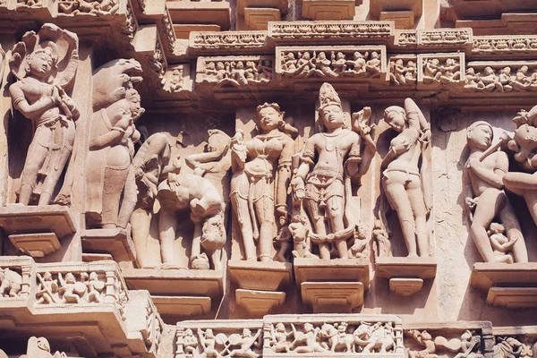 Oude Bas Reliëf Beroemde Erotische Tempel Khajuraho India Unesco Werelderfgoed — Stockfoto