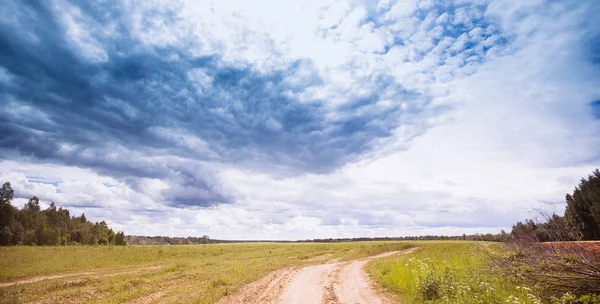 Primavera verano fondo - camino rural en campo de hierba verde meado —  Fotos de Stock