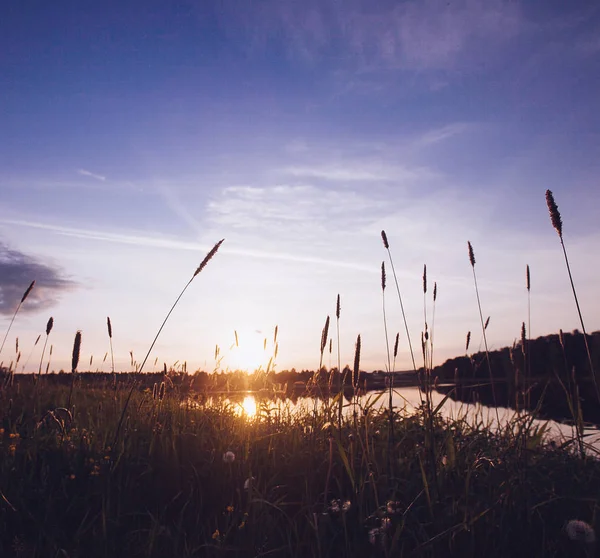 Puesta de sol en el río — Foto de Stock