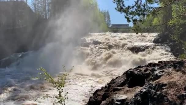 Girvas Vulkán Vízesés Lett Magas Víz Idő Karelia Oroszország — Stock videók