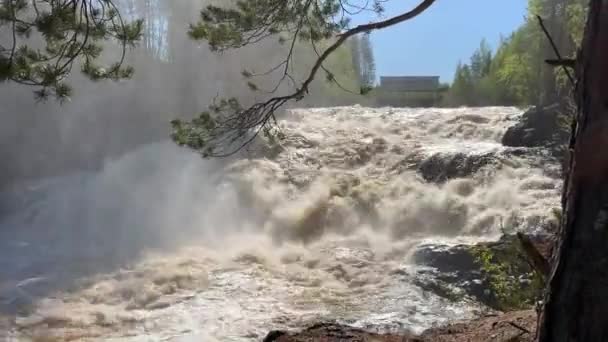 Girvas Volcano Became Waterfall High Water Time Karelia Russia — Stock Video