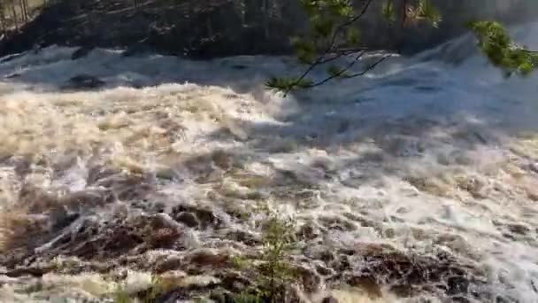 Girvas Volcano Became Waterfall High Water Time Karelia Russia — Stock Video