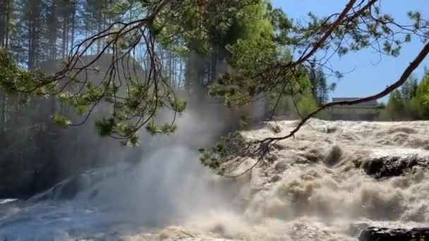 Girvas Volcano Became Waterfall High Water Time Karelia Russia — Stock Video