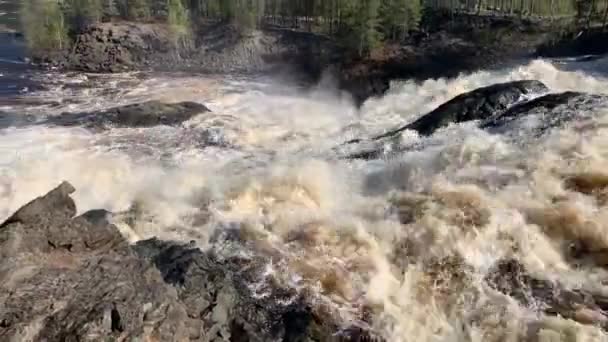 Vulcano Girvas Diventato Una Cascata Nel Periodo Alta Marea Carelia — Video Stock