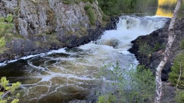Kivach Waterfall Karelia Northern Russia — Stock Video