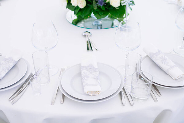 Wedding banquet. Table set for wedding reception 