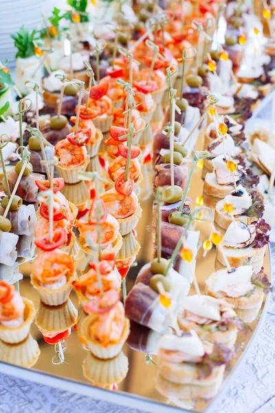 Beautifully decorated catering banquet with different food snack — Stock Photo, Image