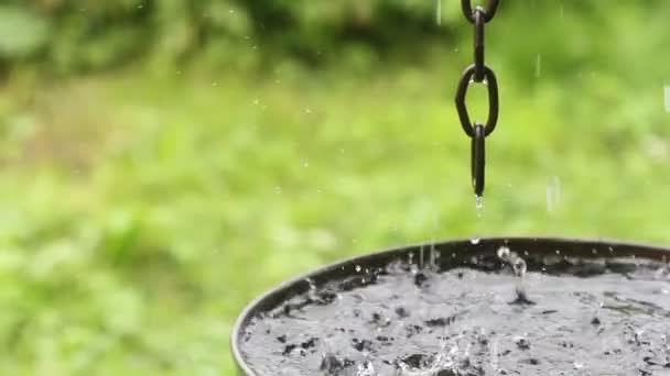 Gotas Lluvia Cayendo Sobre Superficie Del Agua Lluvia Fuerte Salpicaduras — Vídeo de stock