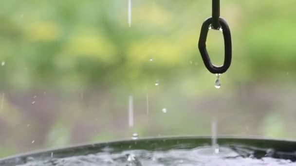 Капли Дождя Падают Поверхность Воды Проливной Дождь Брызги — стоковое видео