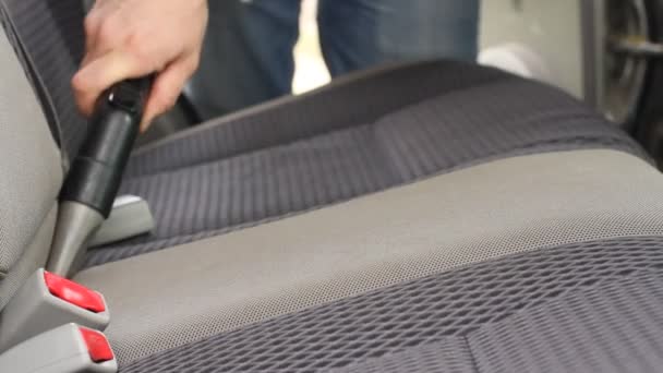 Limpieza Química Los Asientos Textiles Interiores Del Coche Con Aspiradora — Vídeo de stock