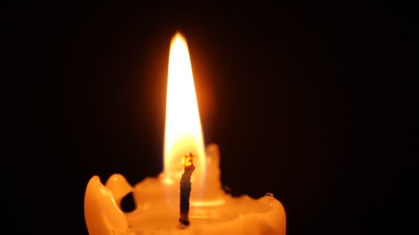 Closeup Candle Flame Black Old White Candle — Stock Video